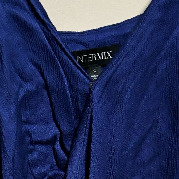 Intermix Royal Navy Blue Wrap Ruffle Dress Wool Blend- Size 8 - Picture 13 of 13